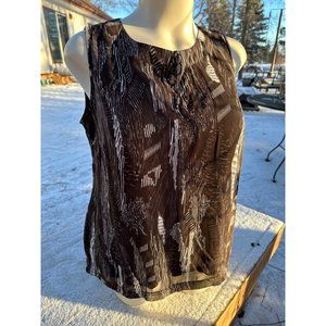 Reitmans Plus Chiffon Sleeveless Blouse Brown White Tribal Print Sz 16
